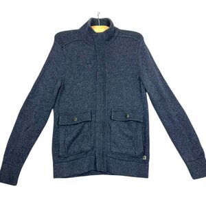 Banana Republic Men’s Cardigan Mr. Rogers Navy Full Zip Pockets Mock Neck Small